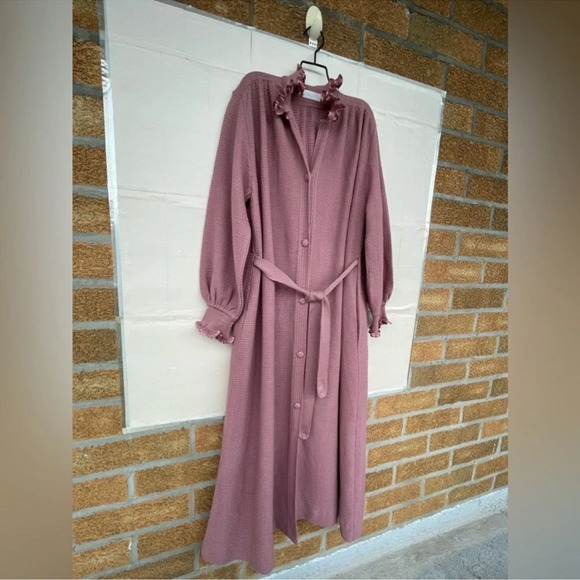 Liseuses Poggi 1973 virgin wool dusty pink Robe dress size large - Picture 3 of 16
